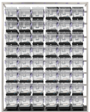 Mouse Matrix reader plates integrated into an IVC rack with multiple cages